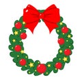 Christmas wreath with red bow, balls and stars Royalty Free Stock Photo